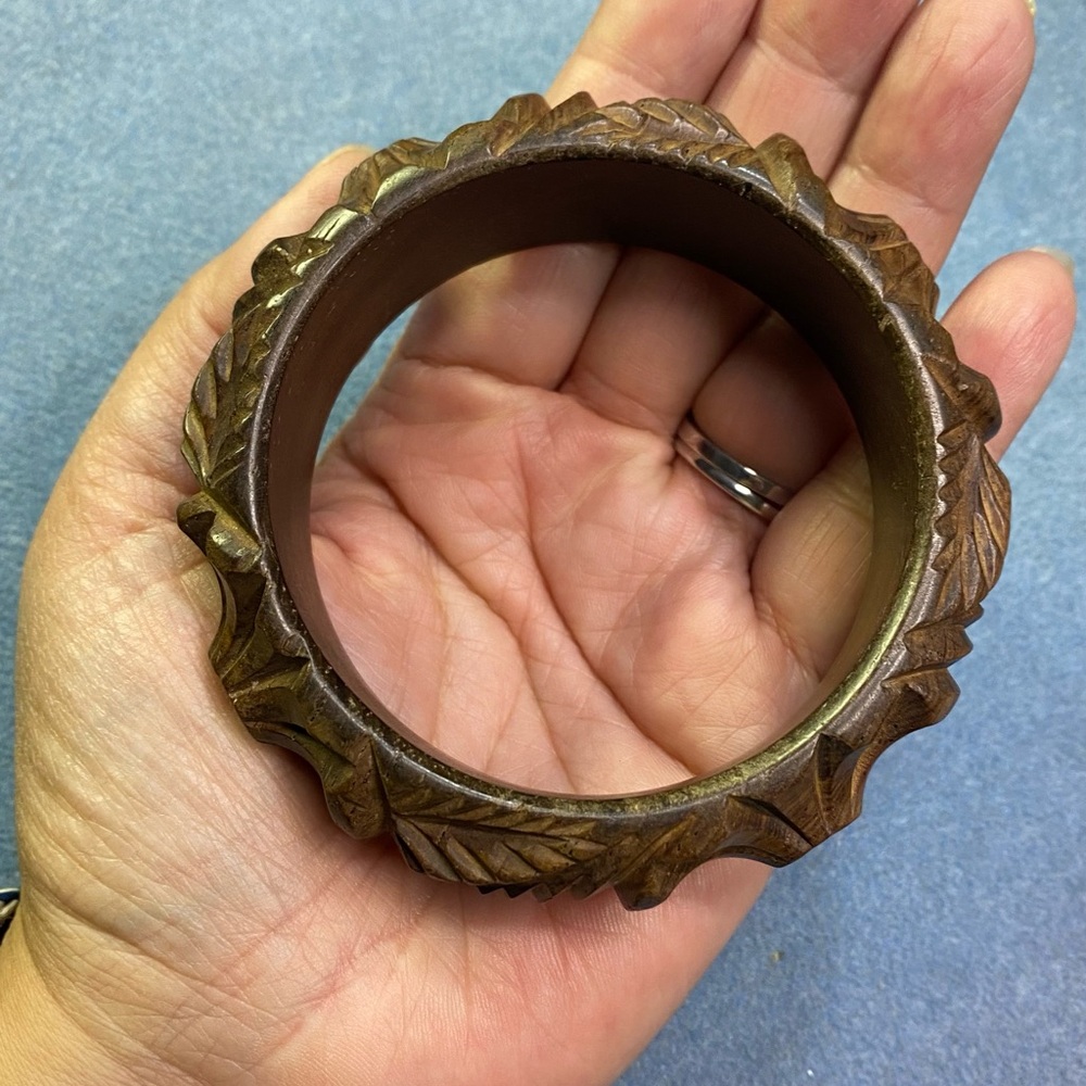 Carved walnut wood bangle